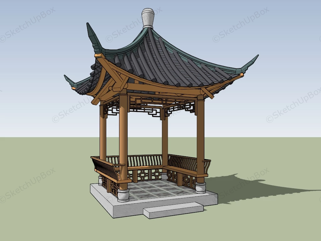 Ancient Chinese Pavilion sketchup model preview - SketchupBox