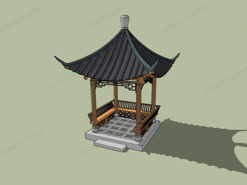 Ancient Chinese Pavilion sketchup model preview - SketchupBox