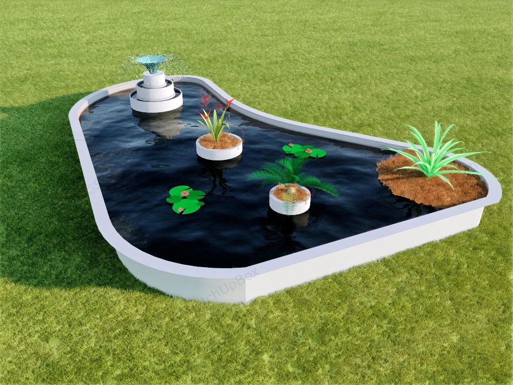 Garden Pond With Fountain sketchup model preview - SketchupBox