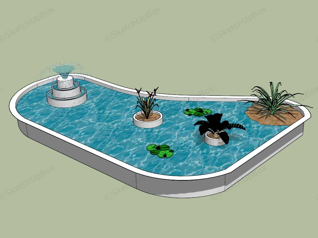 Garden Pond With Fountain sketchup model preview - SketchupBox