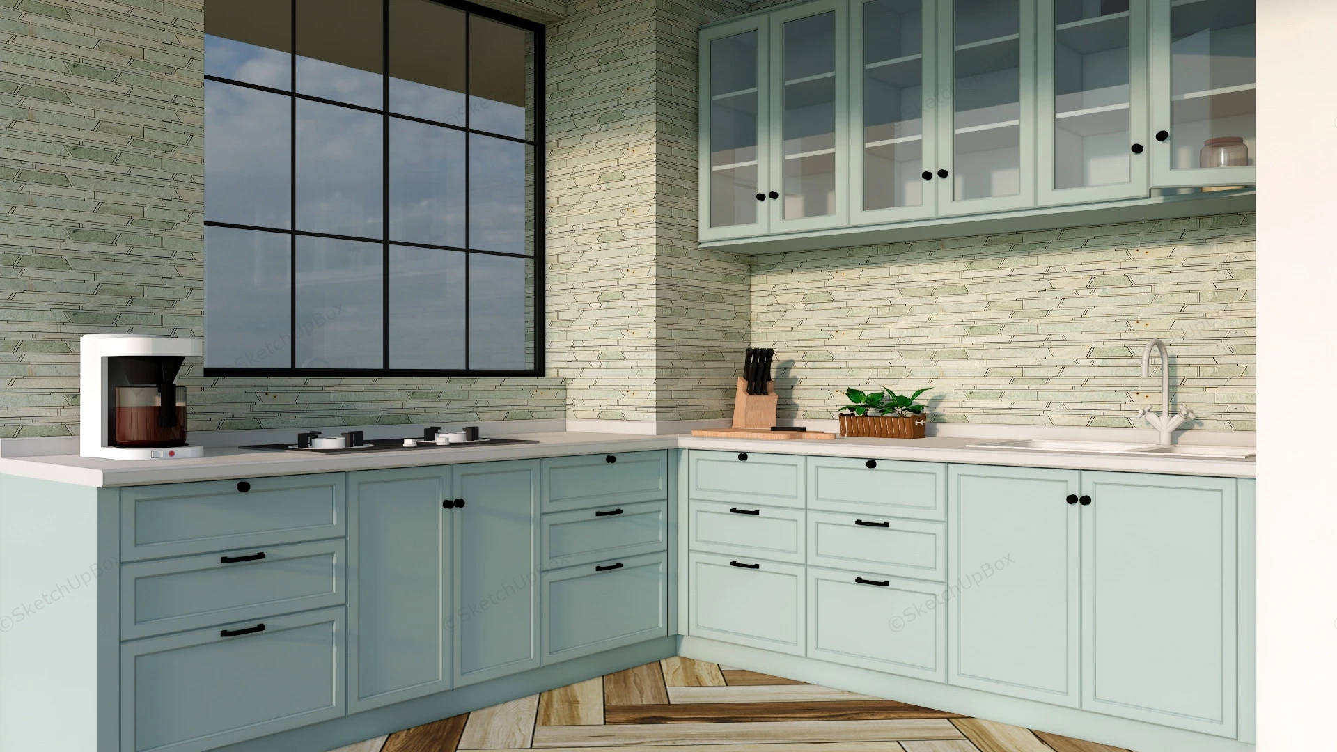 Country Style Blue Kitchen Design sketchup model preview - SketchupBox