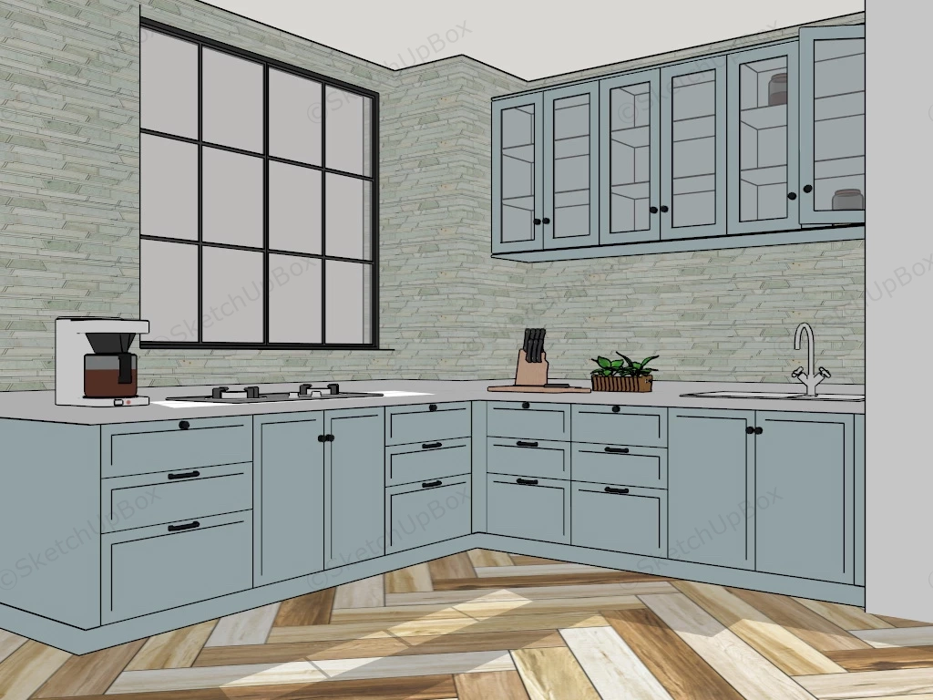 Country Style Blue Kitchen Design sketchup model preview - SketchupBox