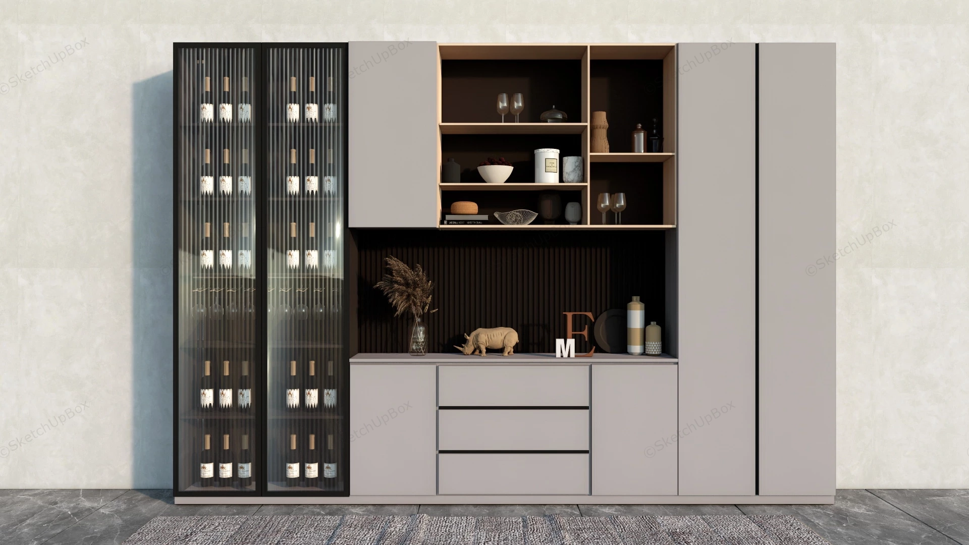 Full Cupboard With Wine Storage sketchup model preview - SketchupBox