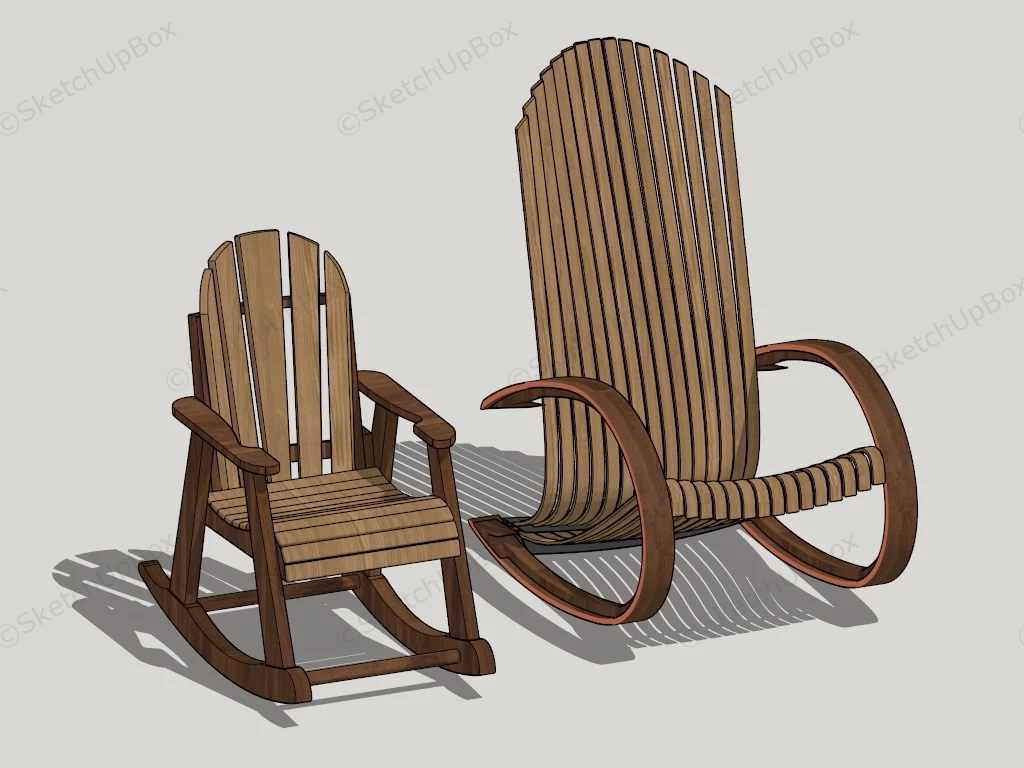 Rustic Wood Rocking Chairs sketchup model preview - SketchupBox