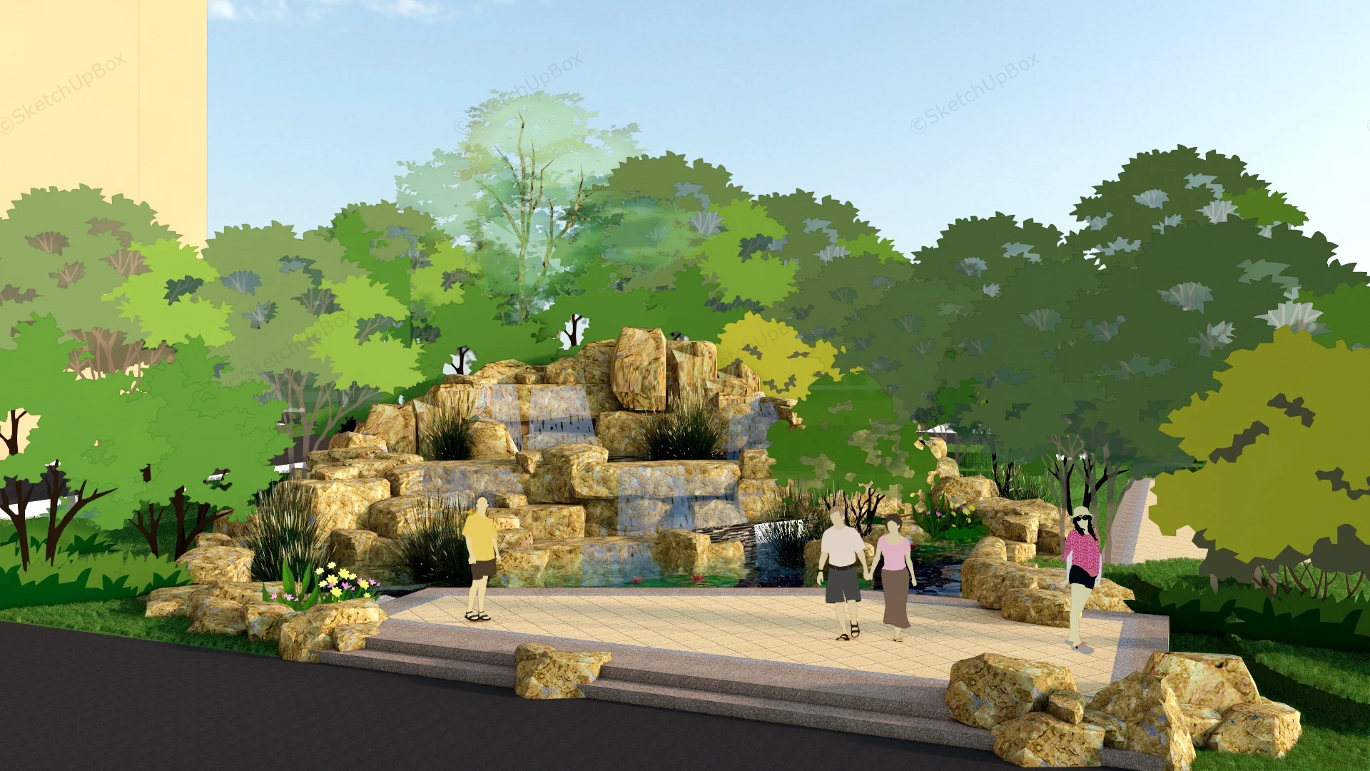 Natural Rock Waterfall Pool Ideas sketchup model preview - SketchupBox
