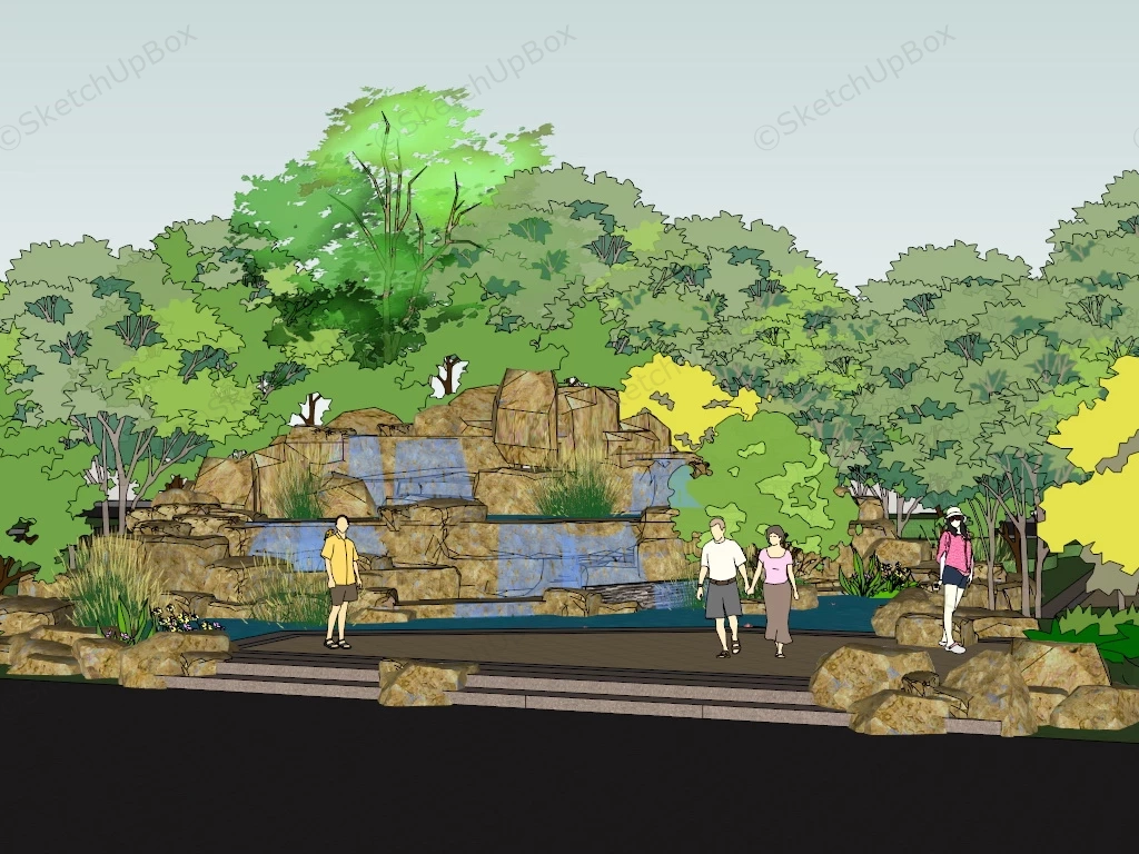 Natural Rock Waterfall Pool Ideas sketchup model preview - SketchupBox