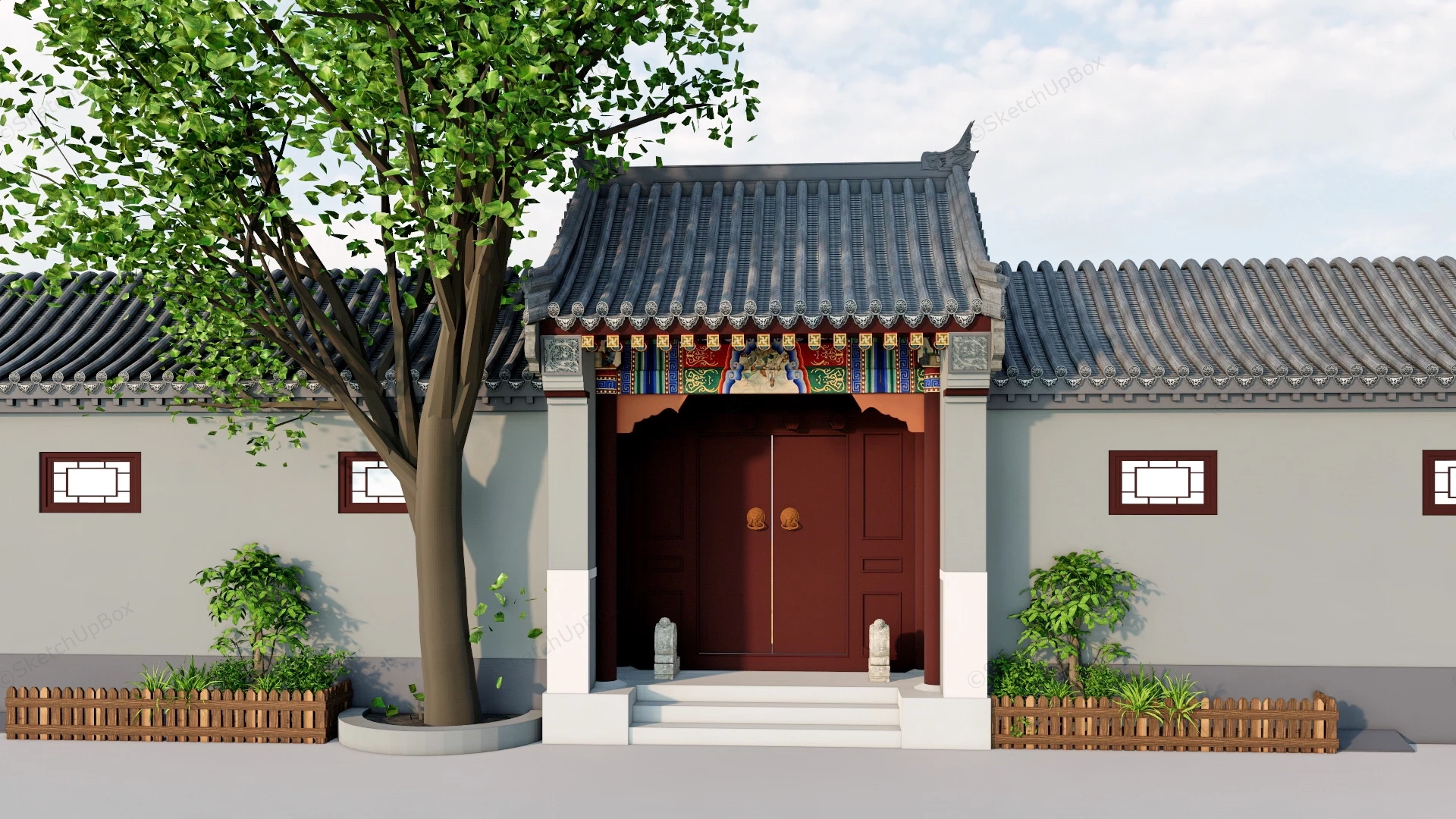 Chinese Courtyard Door sketchup model preview - SketchupBox