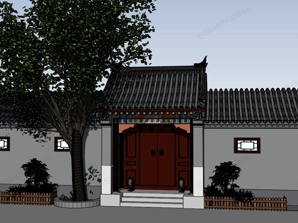 Chinese Courtyard Door sketchup model preview - SketchupBox