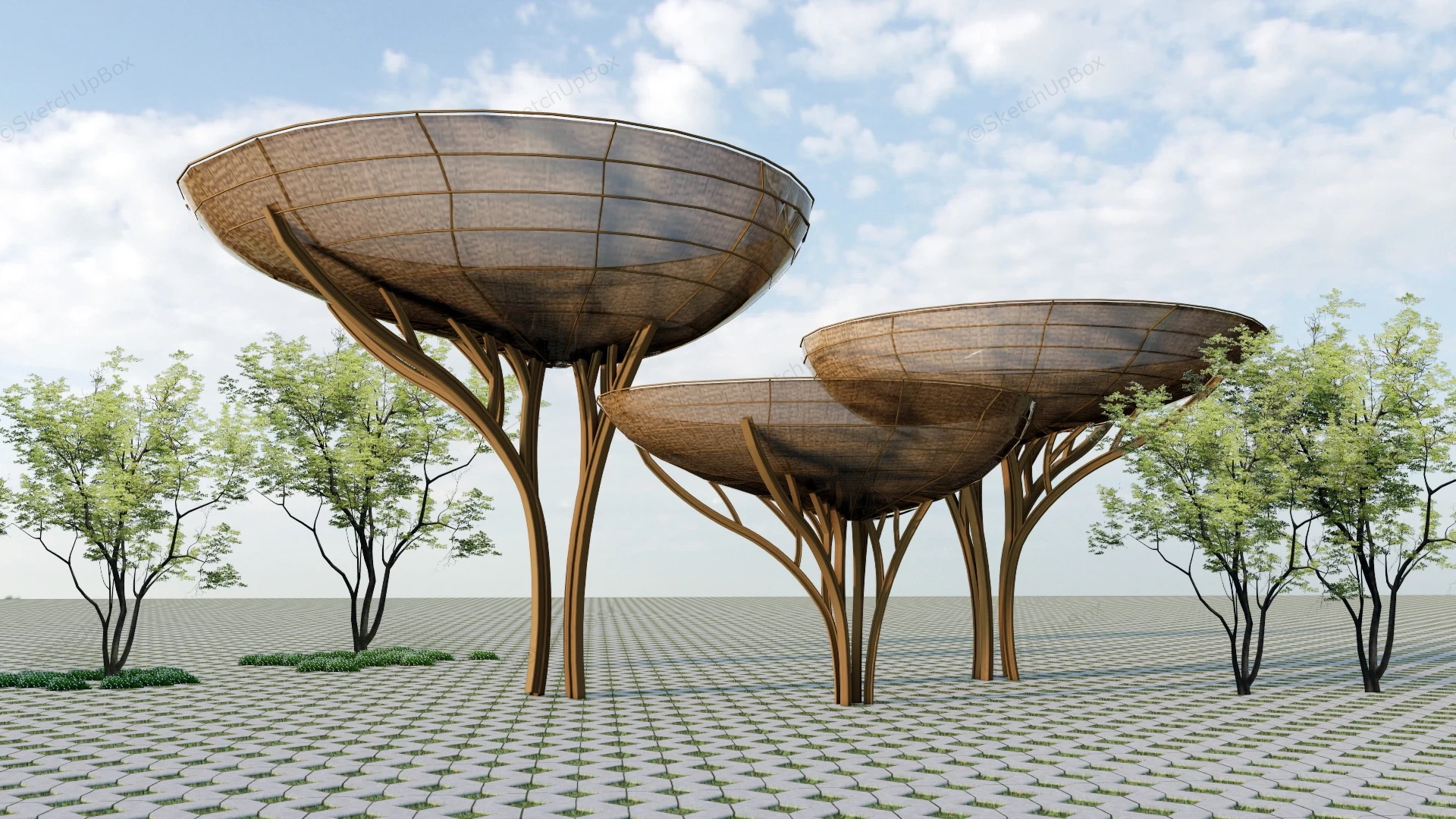 Mushroom Shaped Bamboo Pavilions sketchup model preview - SketchupBox