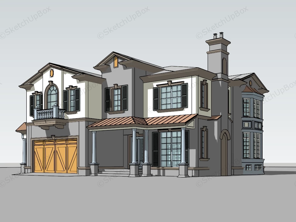 Colonial Style Mansion sketchup model preview - SketchupBox