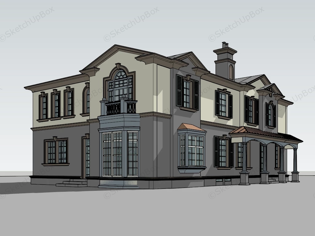 Colonial Style Mansion sketchup model preview - SketchupBox