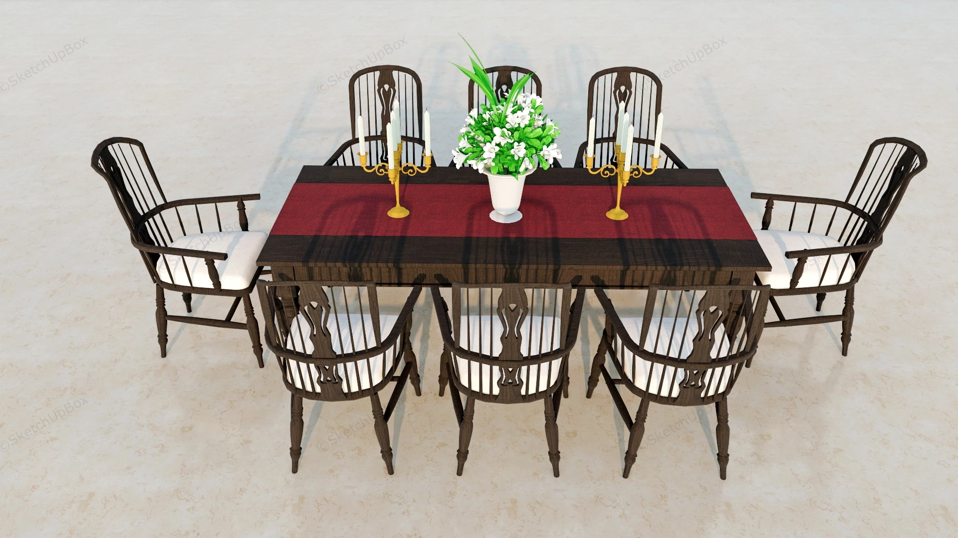 Antique Rectangular Dining Room Set sketchup model preview - SketchupBox