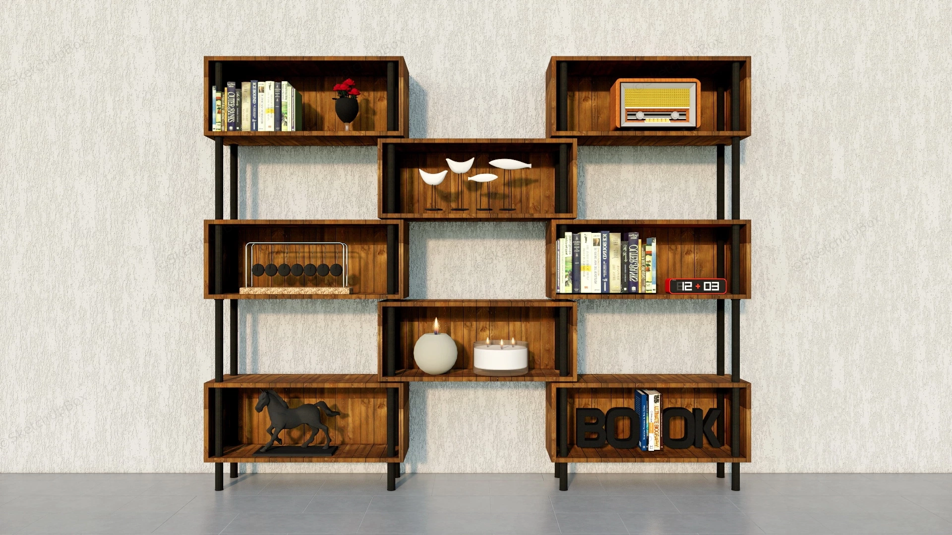 Rustic Industrial Bookcase sketchup model preview - SketchupBox