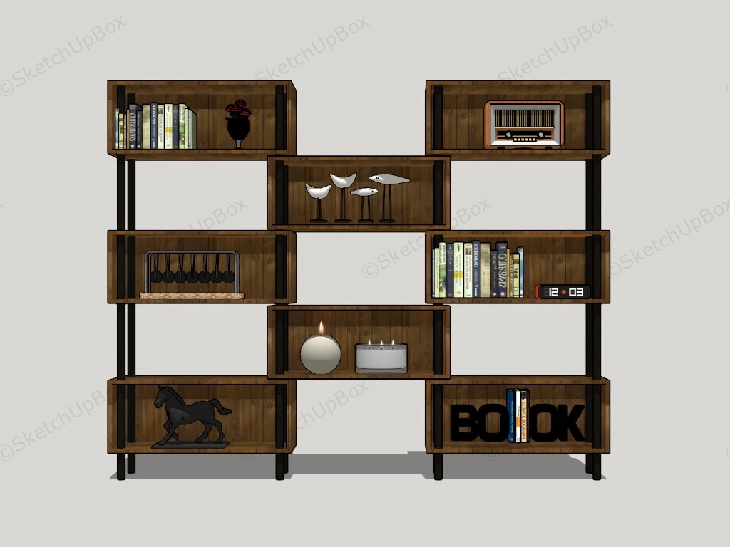 Rustic Industrial Bookcase sketchup model preview - SketchupBox