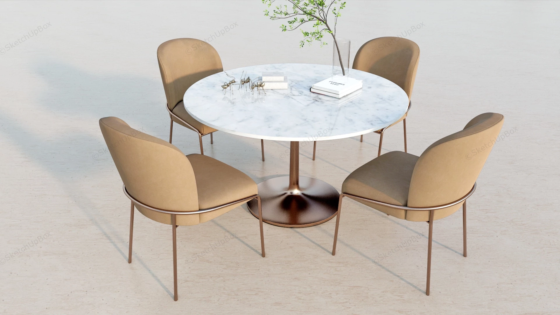 Round Marble Dining Table Set sketchup model preview - SketchupBox