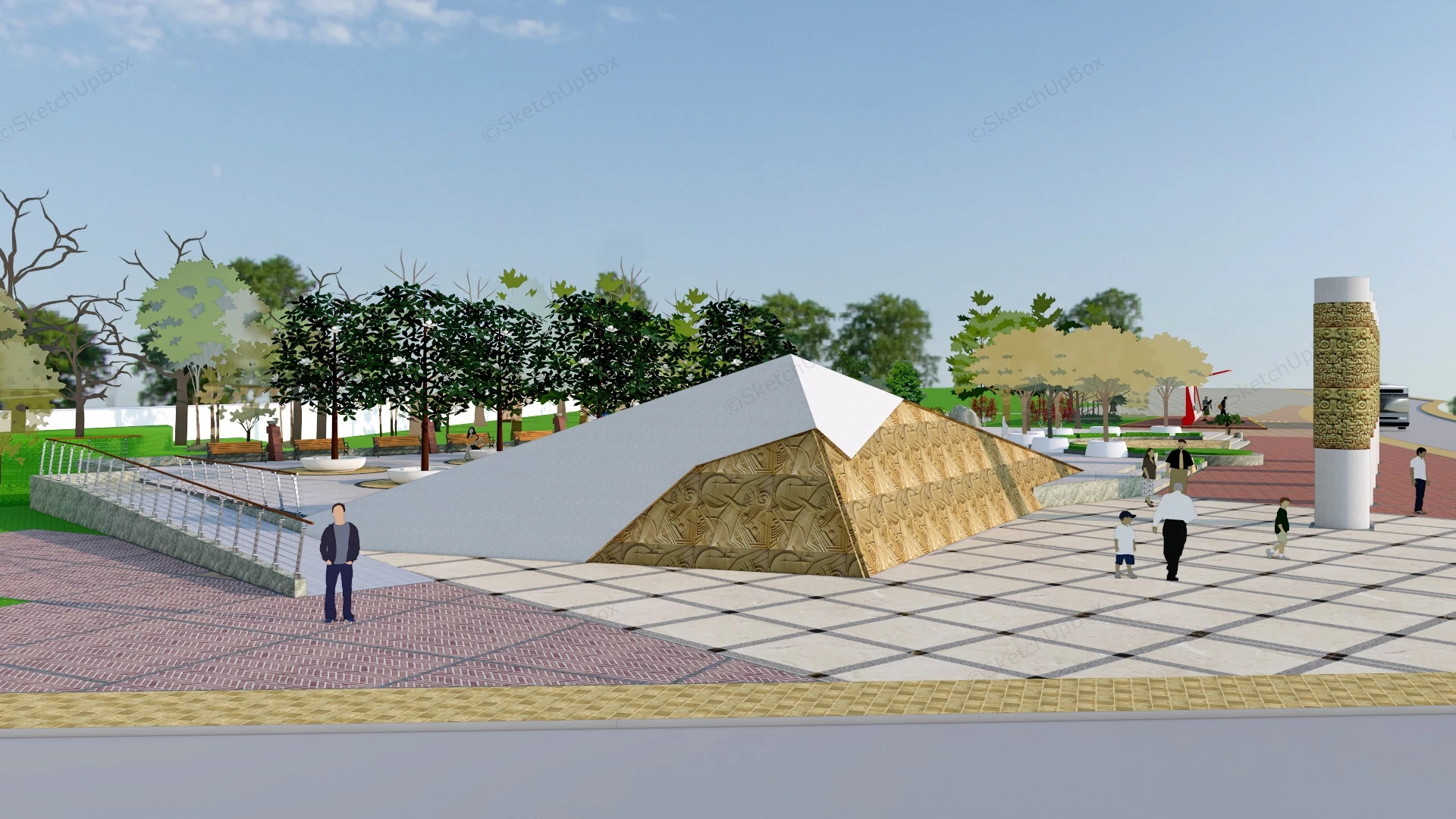Small Urban Pocket Park sketchup model preview - SketchupBox