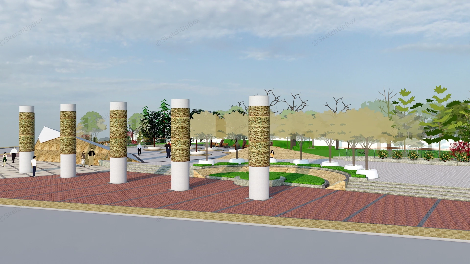 Small Urban Pocket Park sketchup model preview - SketchupBox