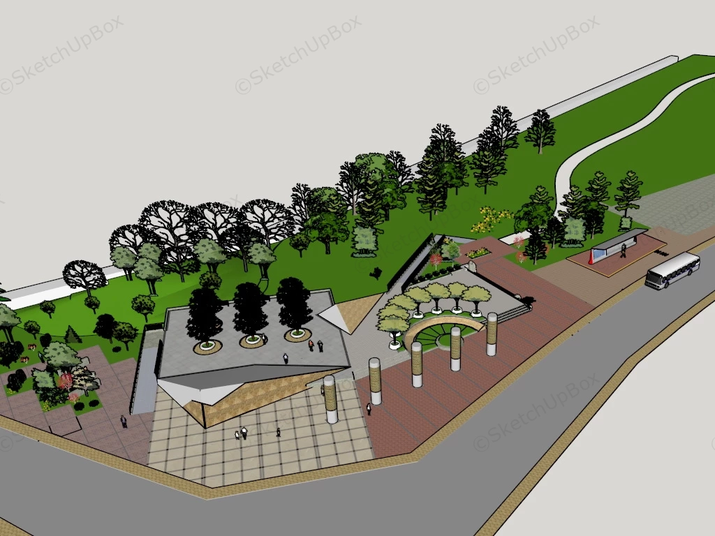 Small Urban Pocket Park sketchup model preview - SketchupBox