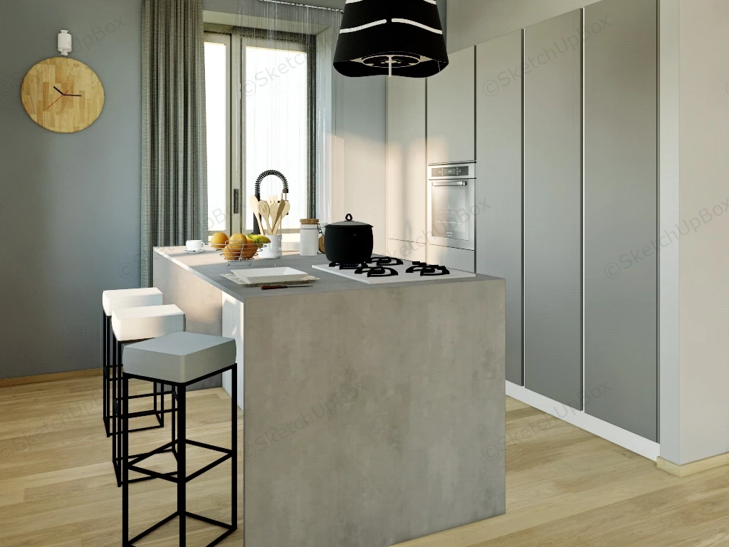 Grey Kitchen Island sketchup model preview - SketchupBox