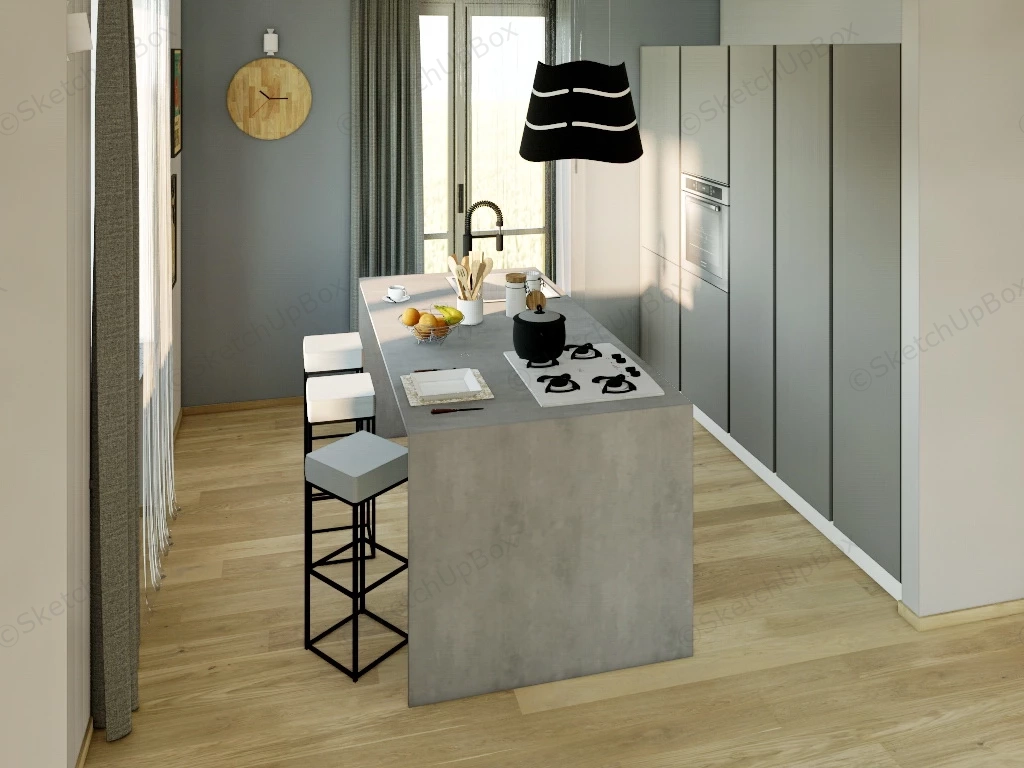 Grey Kitchen Island sketchup model preview - SketchupBox