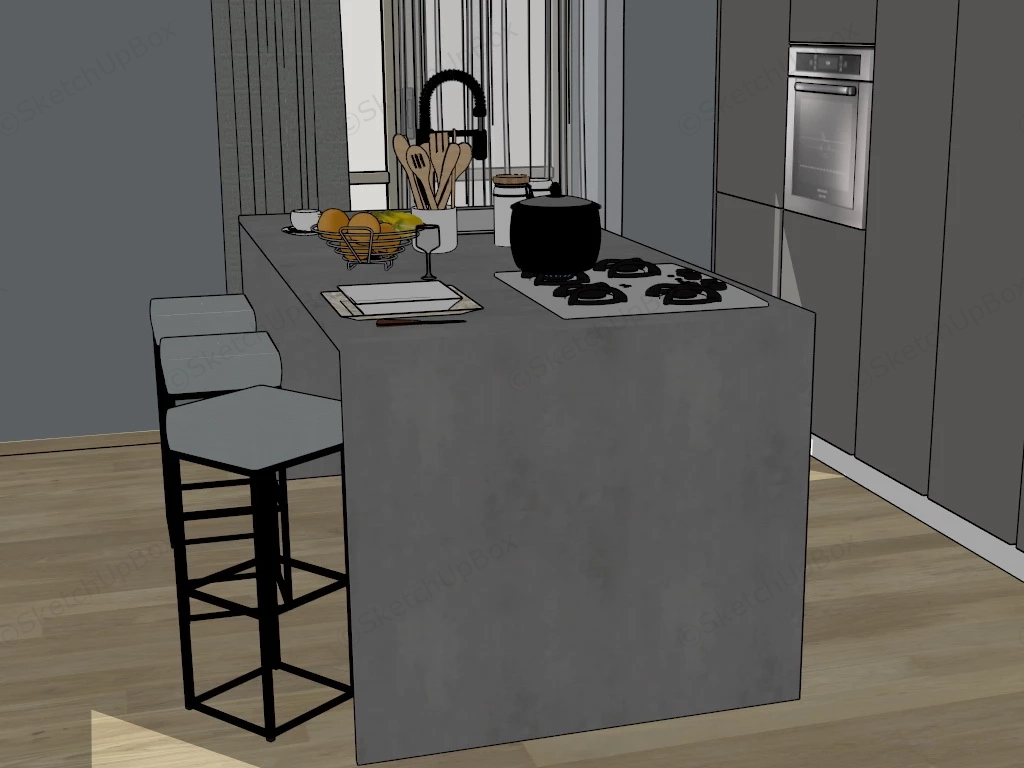 Grey Kitchen Island sketchup model preview - SketchupBox