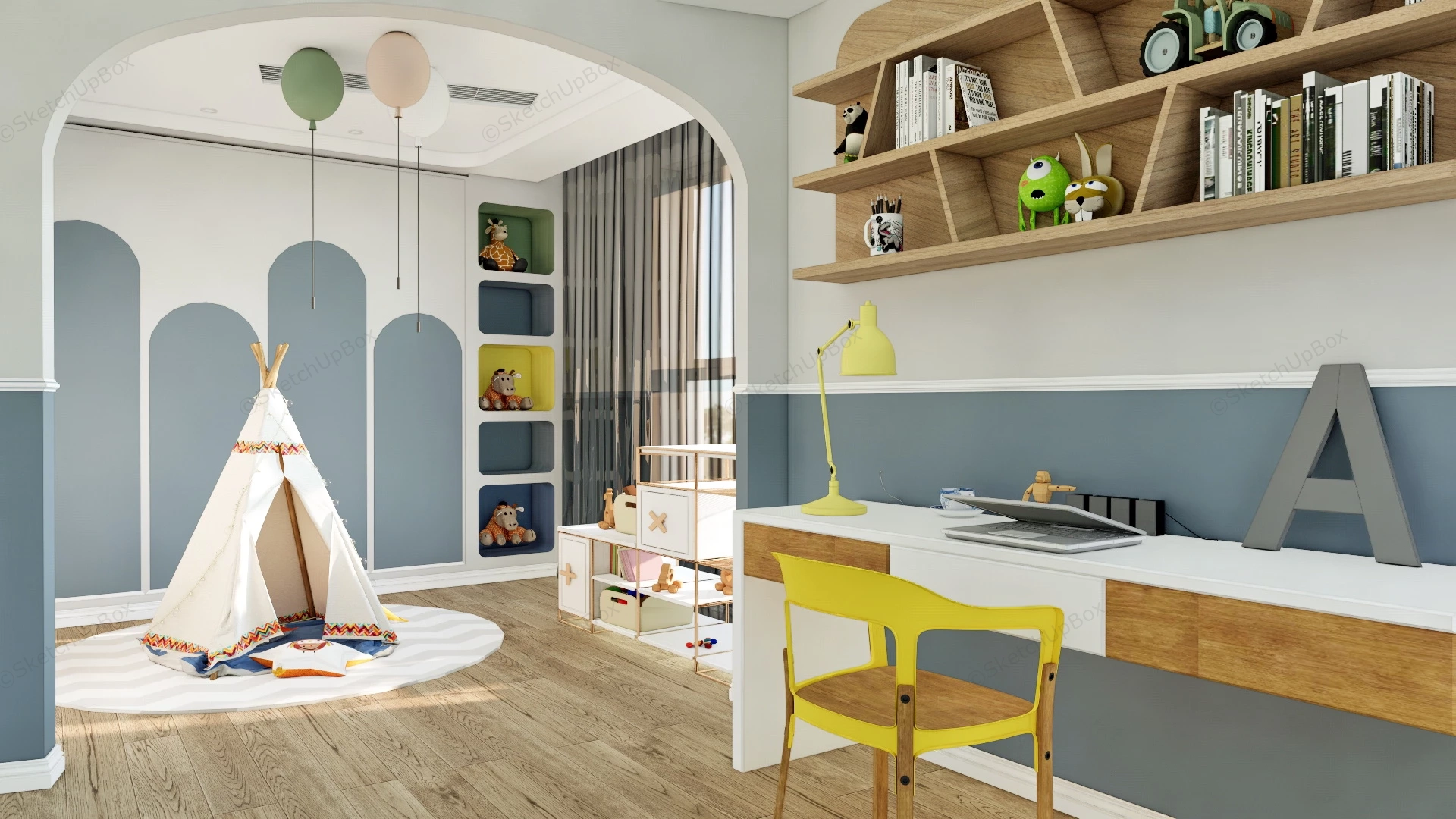 Kids Bedroom Playroom Combo sketchup model preview - SketchupBox
