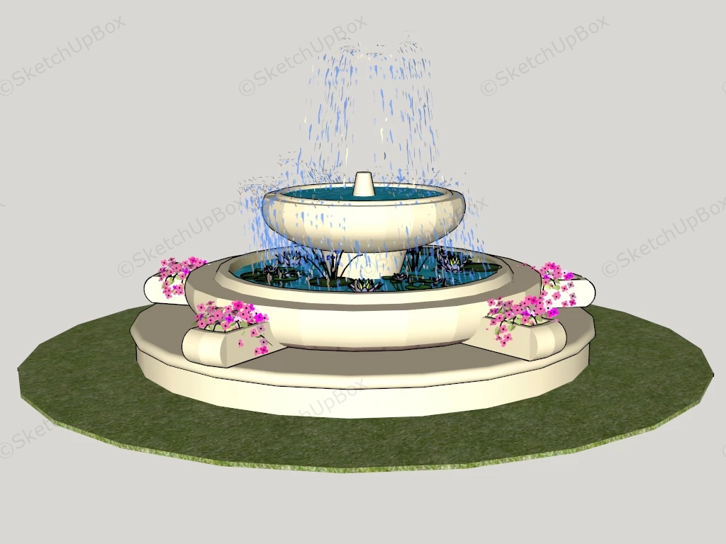 2 Tier Fountain With Lotus Plant sketchup model preview - SketchupBox