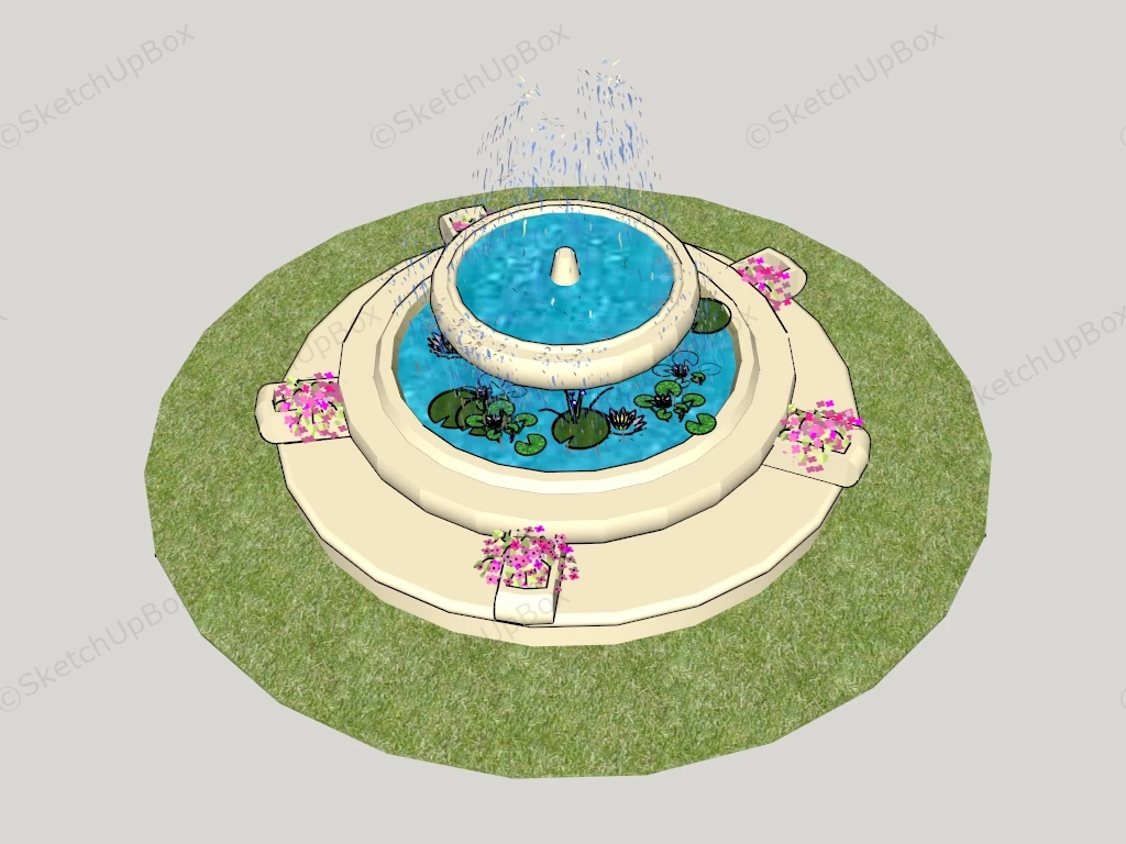 2 Tier Fountain With Lotus Plant sketchup model preview - SketchupBox