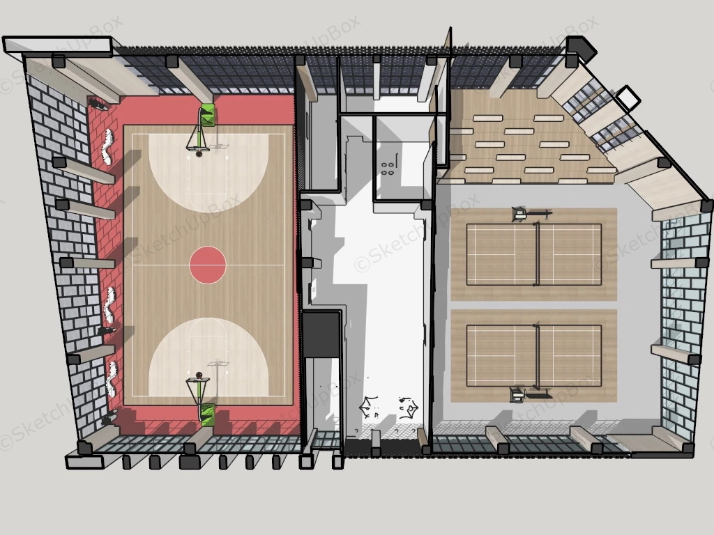 Badminton And Basketball Gymnasium sketchup model preview - SketchupBox