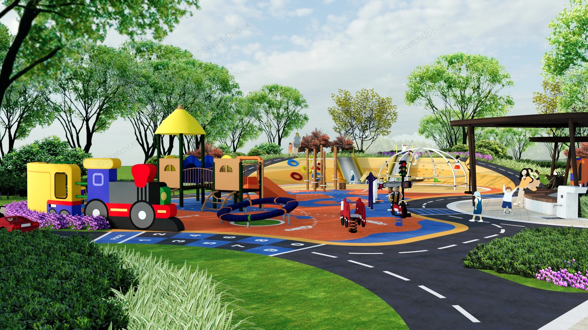 Neighborhood Park Playground sketchup model preview - SketchupBox