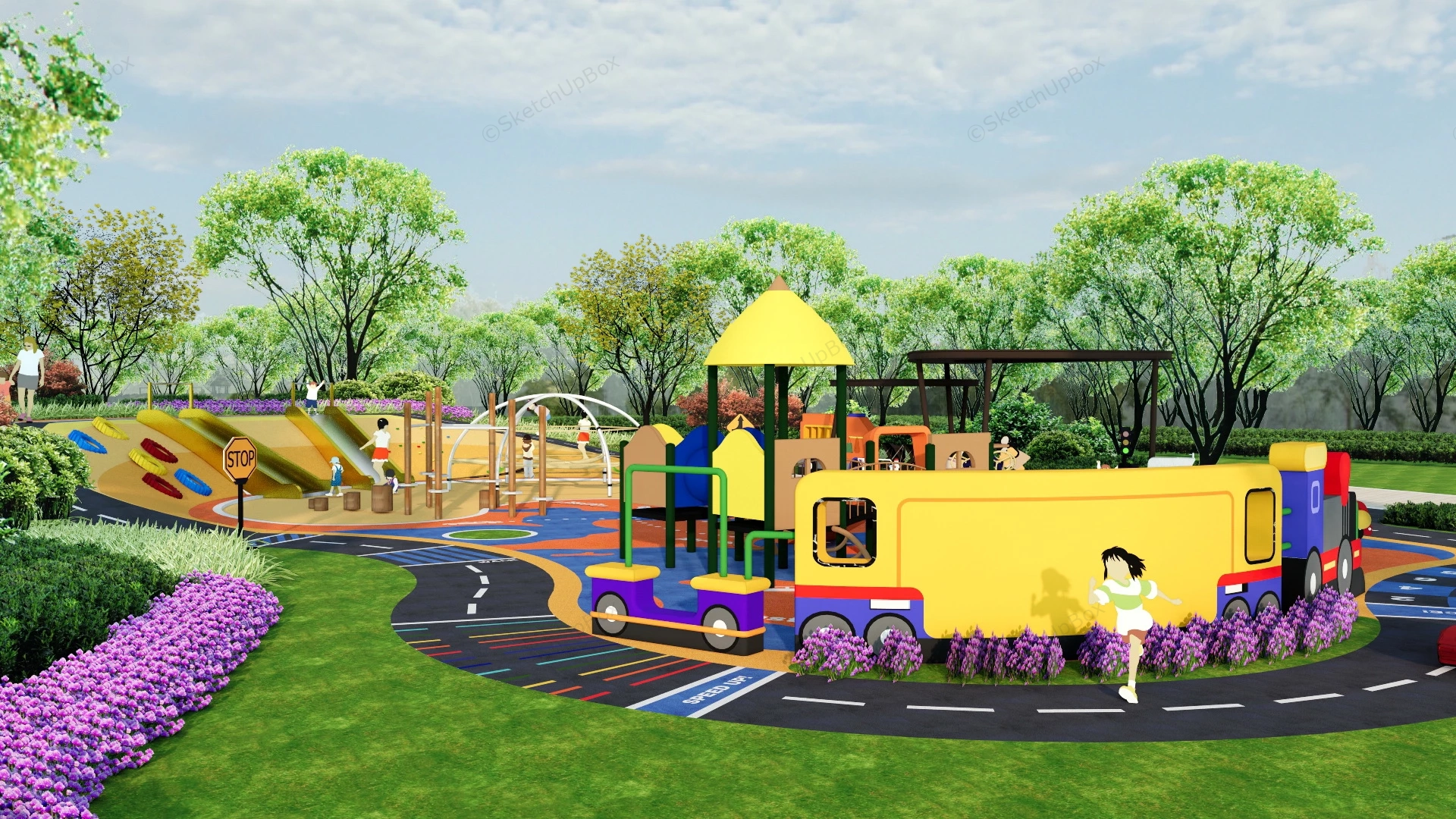 Neighborhood Park Playground sketchup model preview - SketchupBox