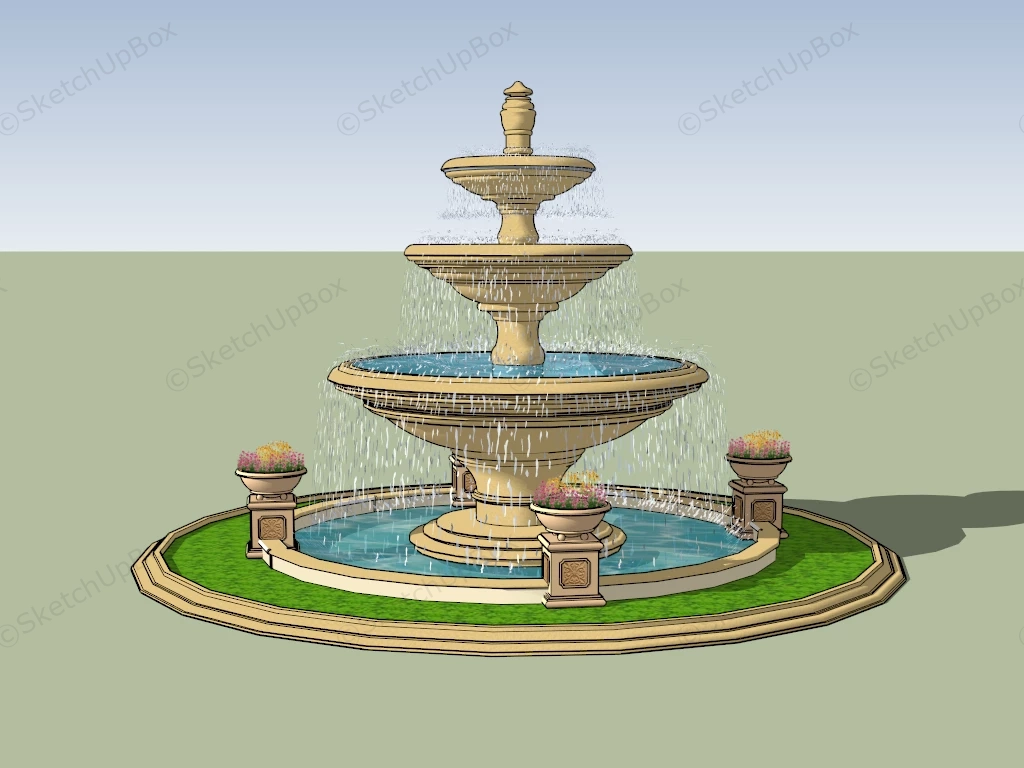 4 Tier Water Fountain sketchup model preview - SketchupBox