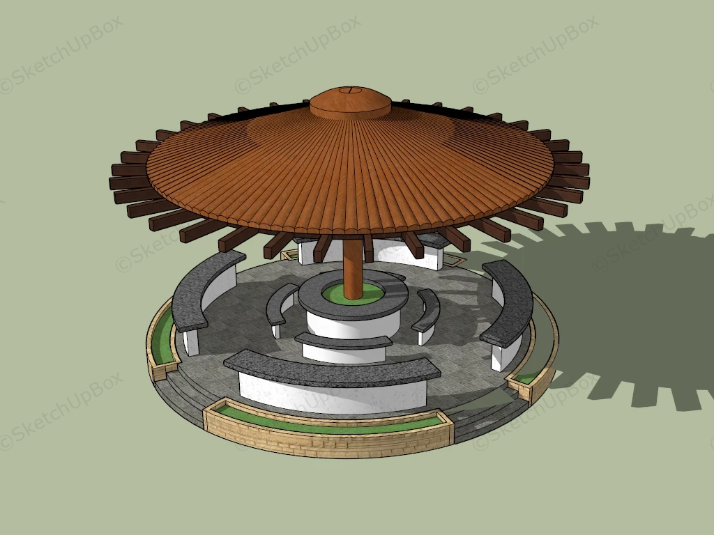Round Pavilion With Circular Benches sketchup model preview - SketchupBox