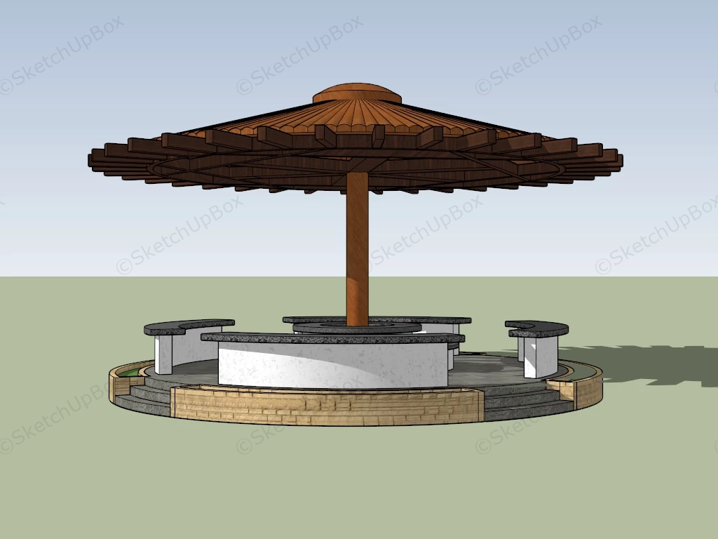 Round Pavilion With Circular Benches sketchup model preview - SketchupBox