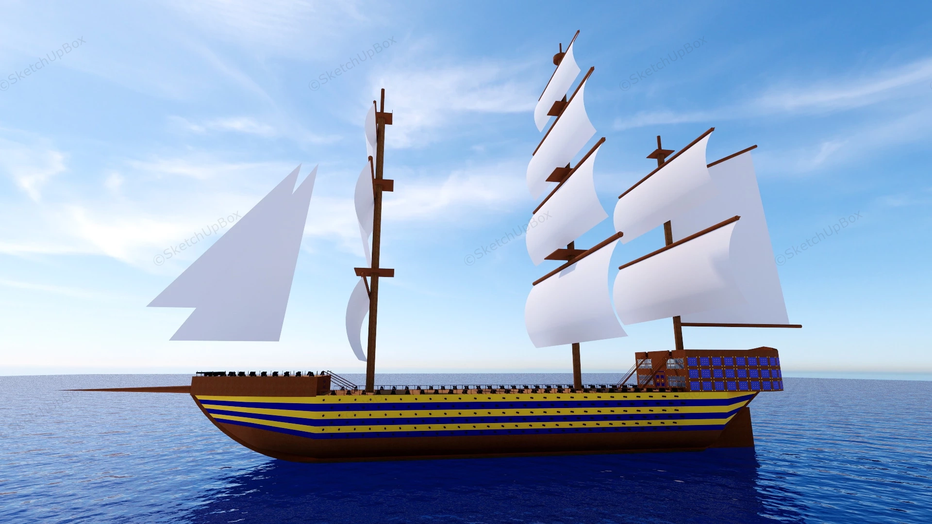 Medieval Warship sketchup model preview - SketchupBox