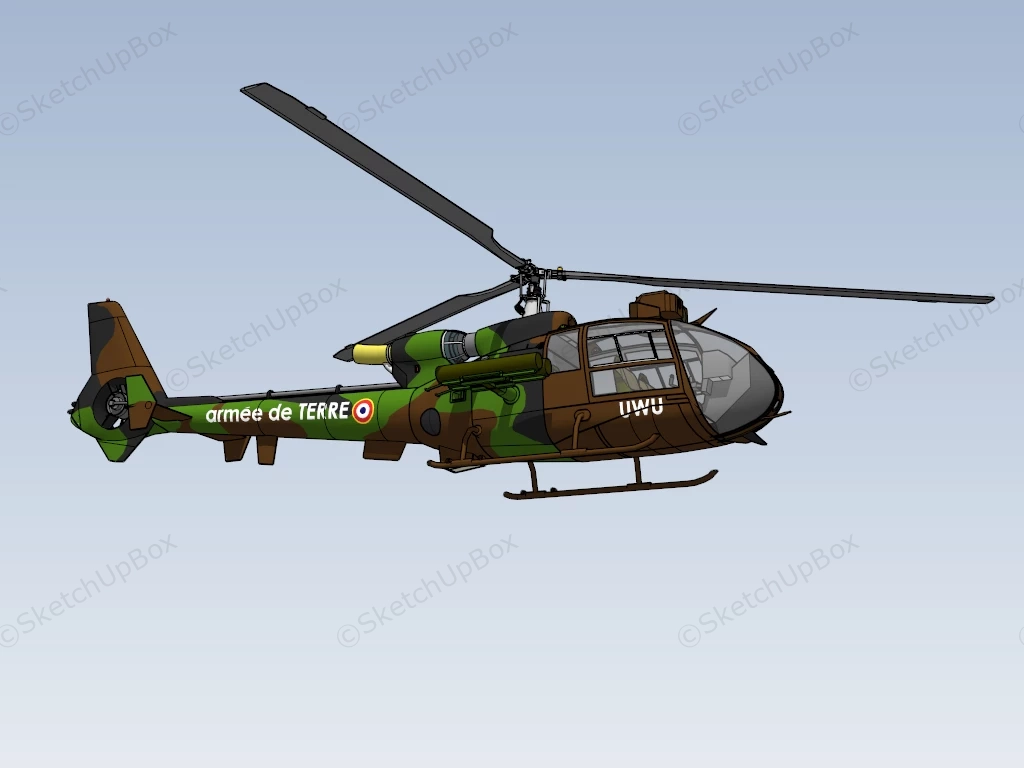 French Army SA342 Gazelle Helicopter sketchup model preview - SketchupBox