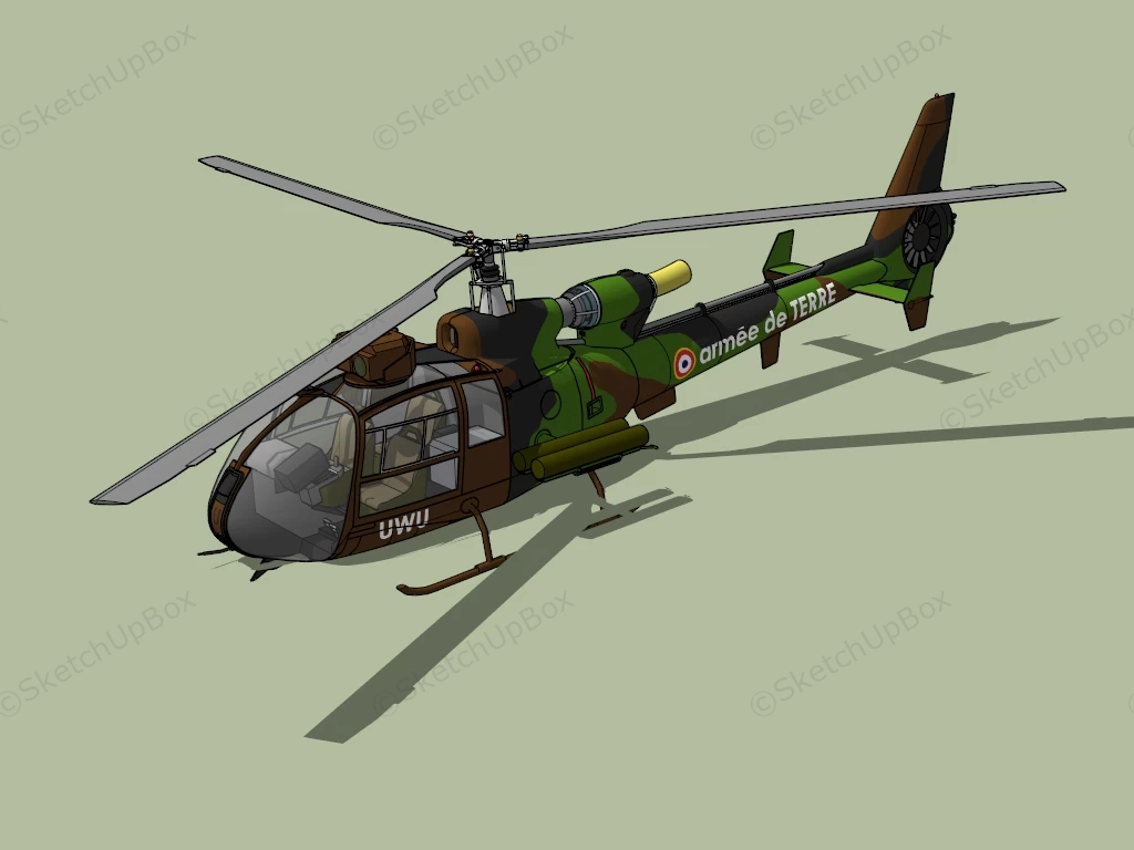 French Army SA342 Gazelle Helicopter sketchup model preview - SketchupBox