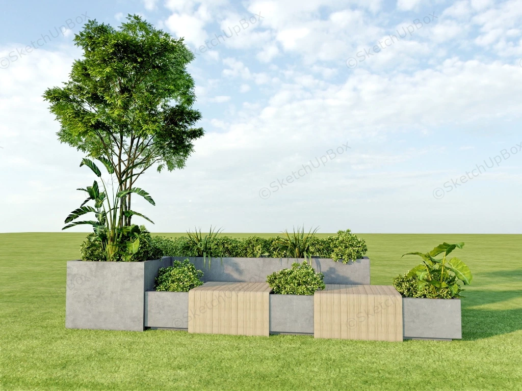 Patio Raised Garden Bed With Bench sketchup model preview - SketchupBox