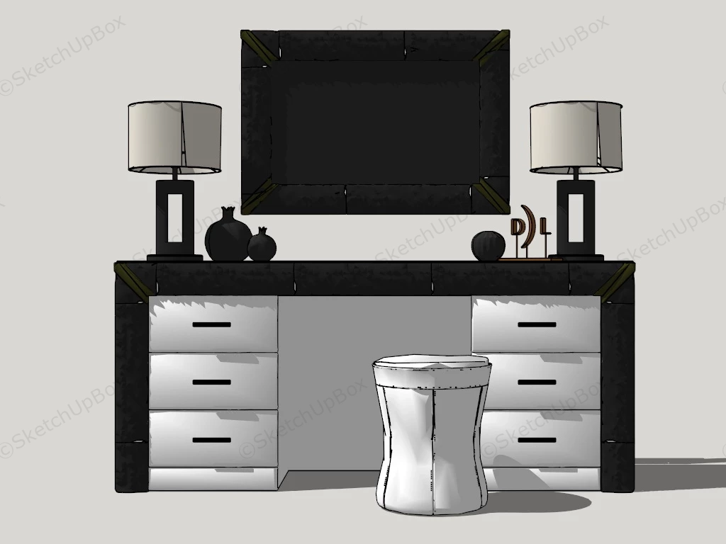 Black And White Dressing Table Set sketchup model preview - SketchupBox