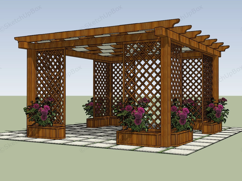 Wooden Gazebo With Trellis sketchup model preview - SketchupBox