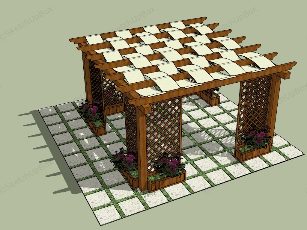 Wooden Gazebo With Trellis sketchup model preview - SketchupBox