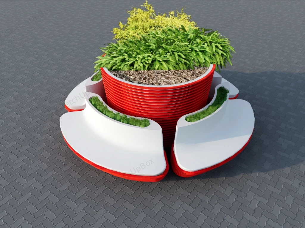 Raised Garden Bed With Surround Benches sketchup model preview - SketchupBox