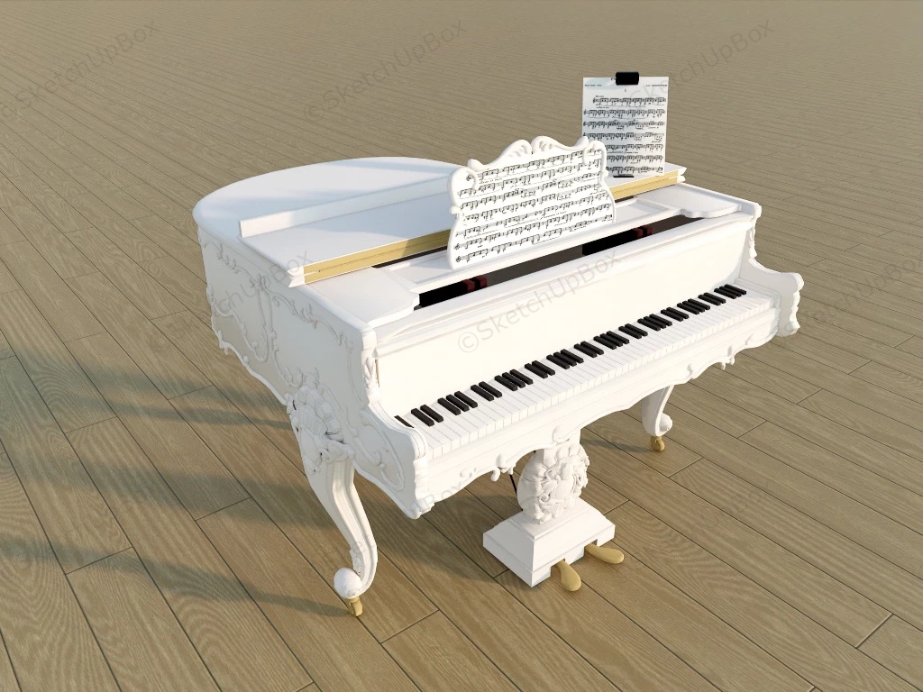 White Grand Piano sketchup model preview - SketchupBox