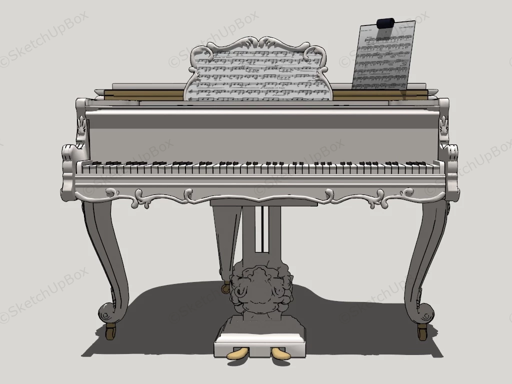 White Grand Piano sketchup model preview - SketchupBox