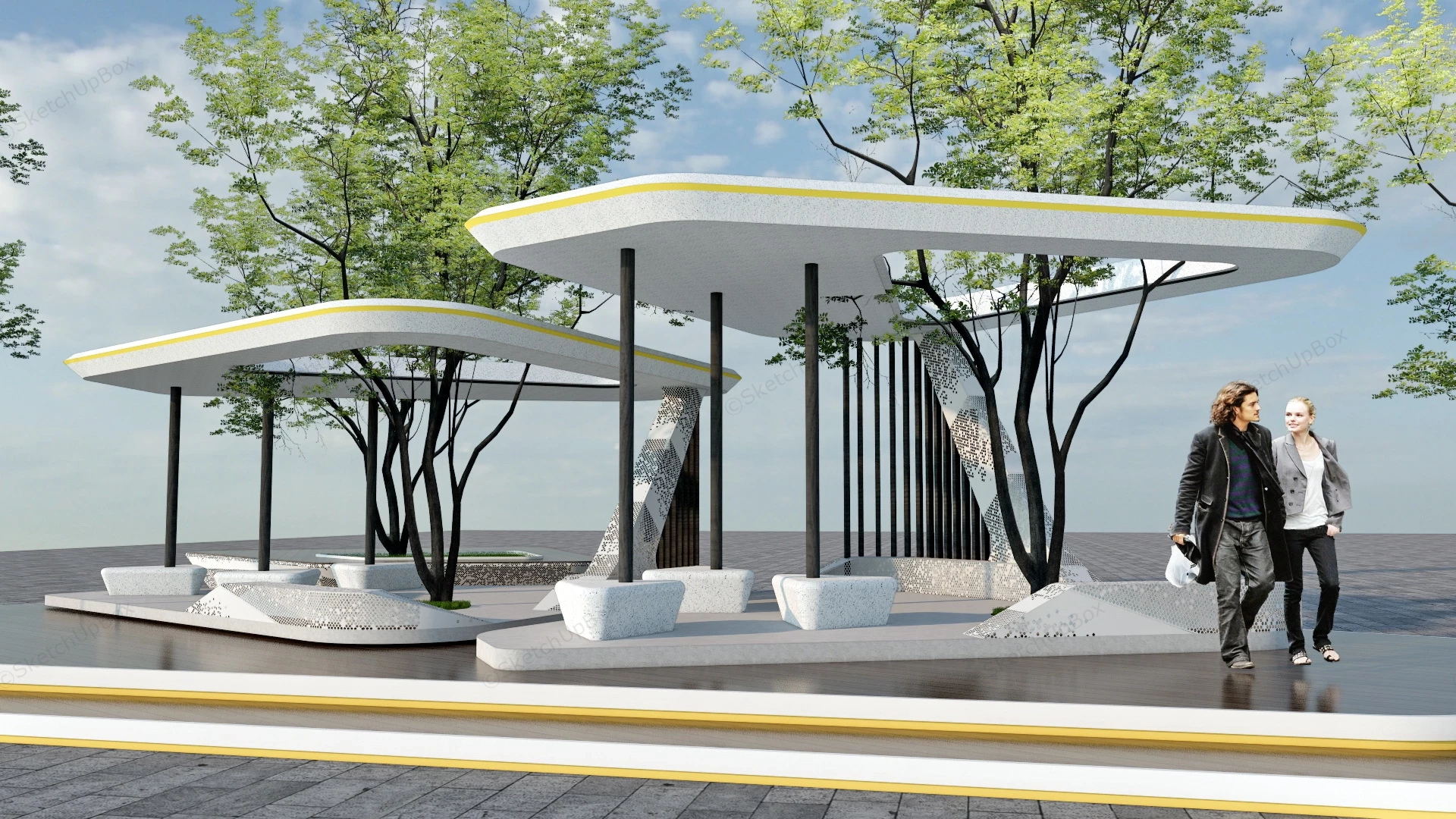 Creative Park Pavilion With Benches sketchup model preview - SketchupBox