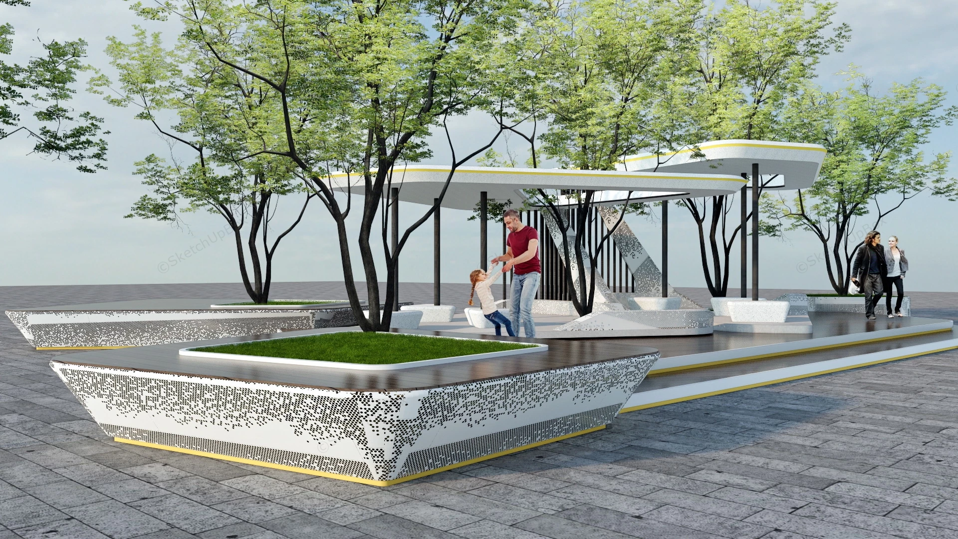 Creative Park Pavilion With Benches sketchup model preview - SketchupBox