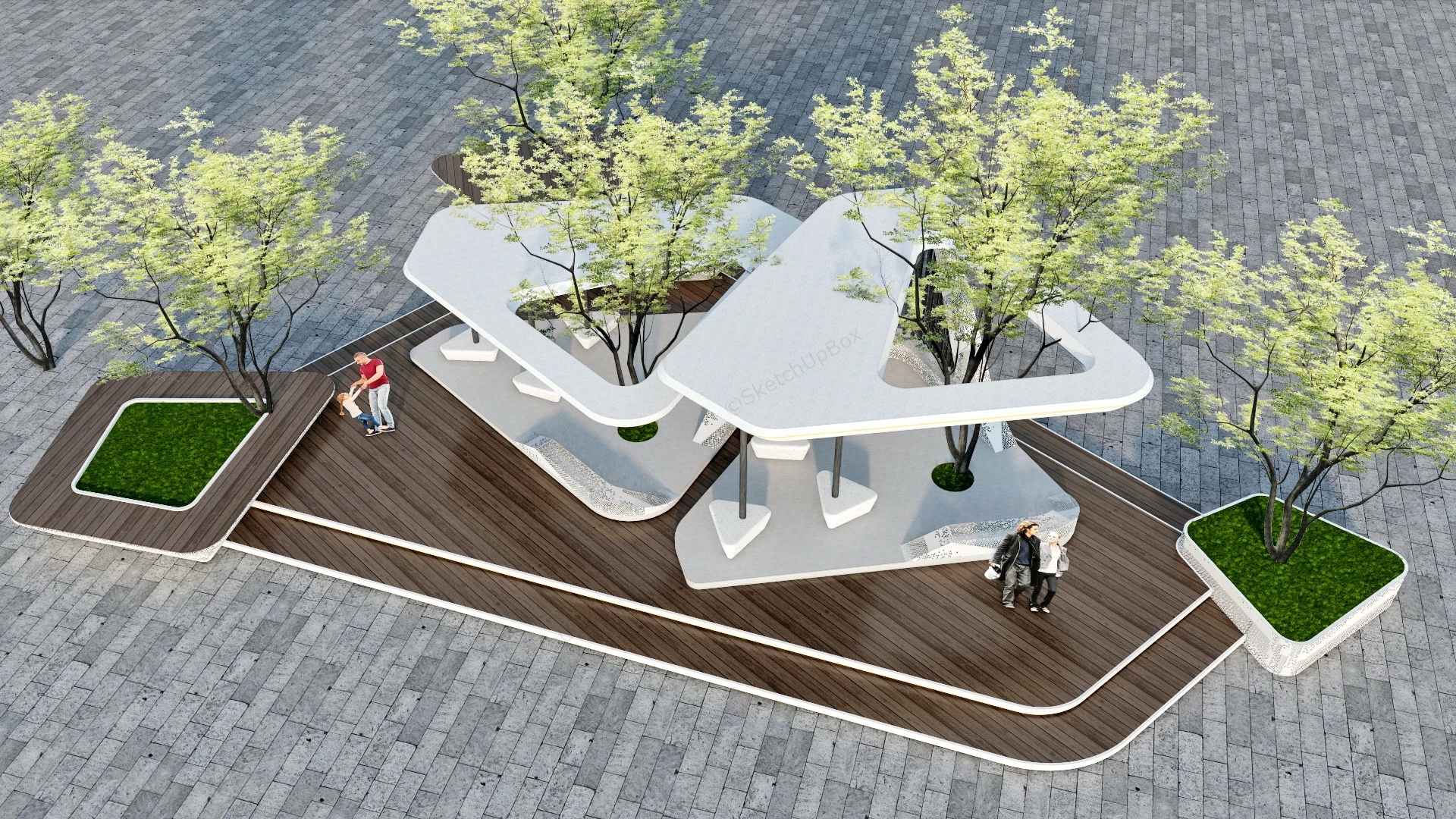 Creative Park Pavilion With Benches sketchup model preview - SketchupBox