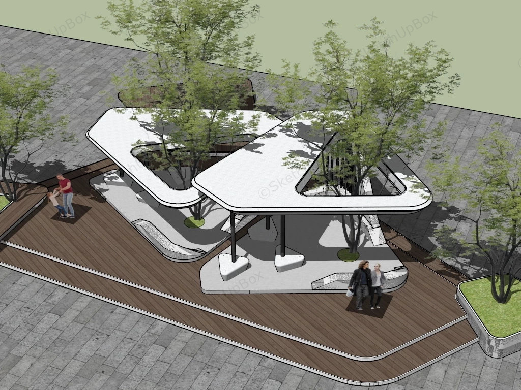 Creative Park Pavilion With Benches sketchup model preview - SketchupBox