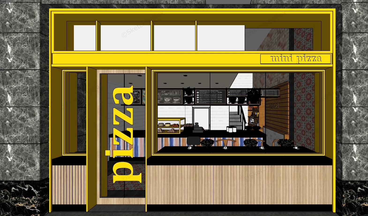 Small Pizza Restaurant sketchup model preview - SketchupBox