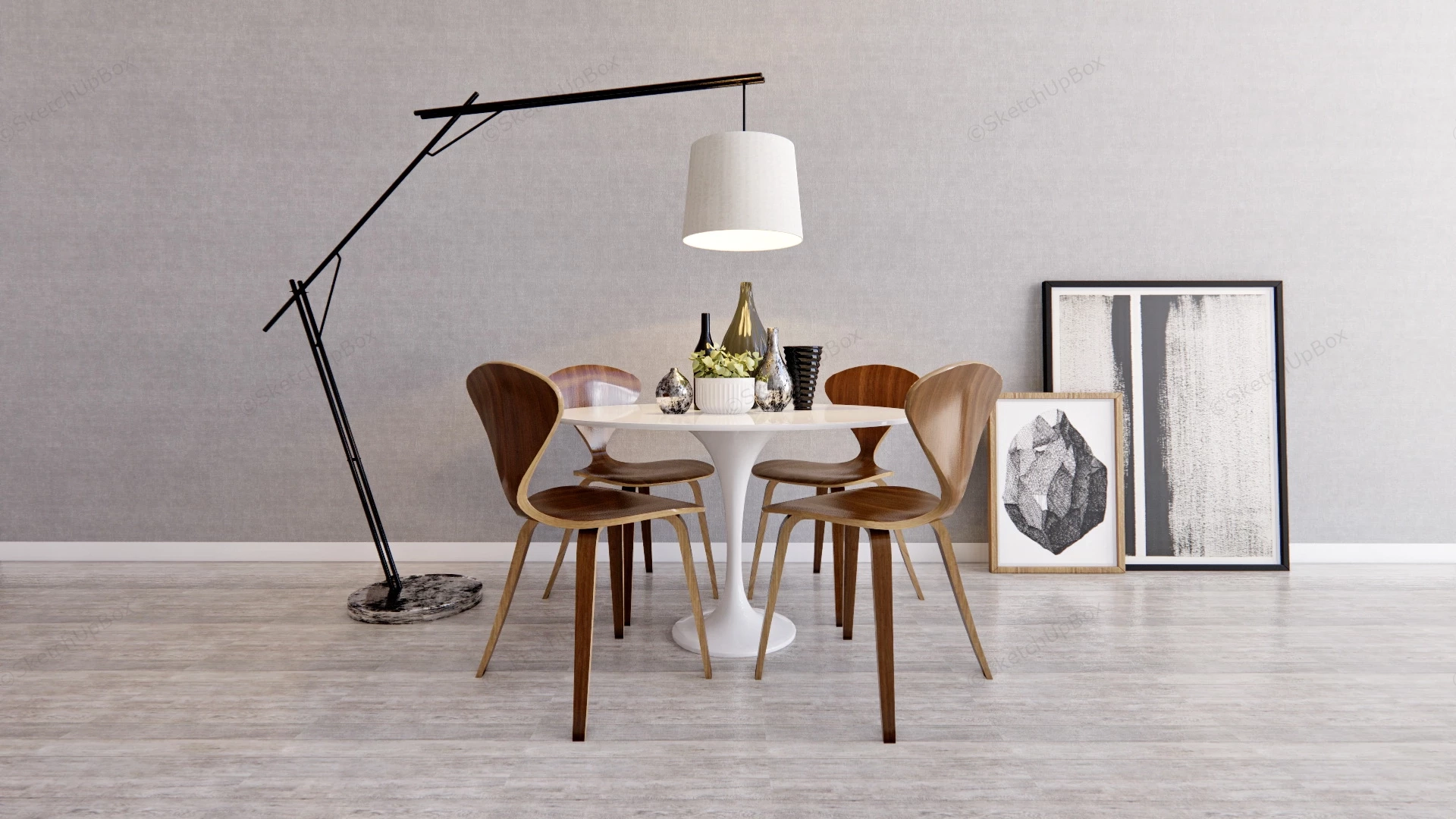 Modern Round Dining Room Set sketchup model preview - SketchupBox